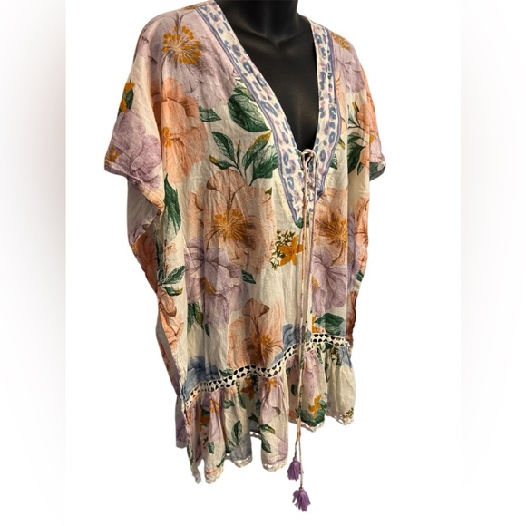Z&L floral bathing suit coverup or dress with tassels - Picture 5 of 12